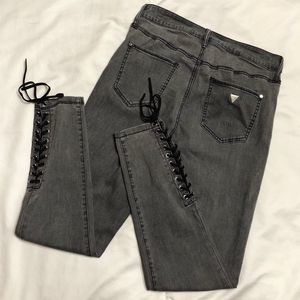 Guess Black Skinny Jeans with Lace-Up Detail